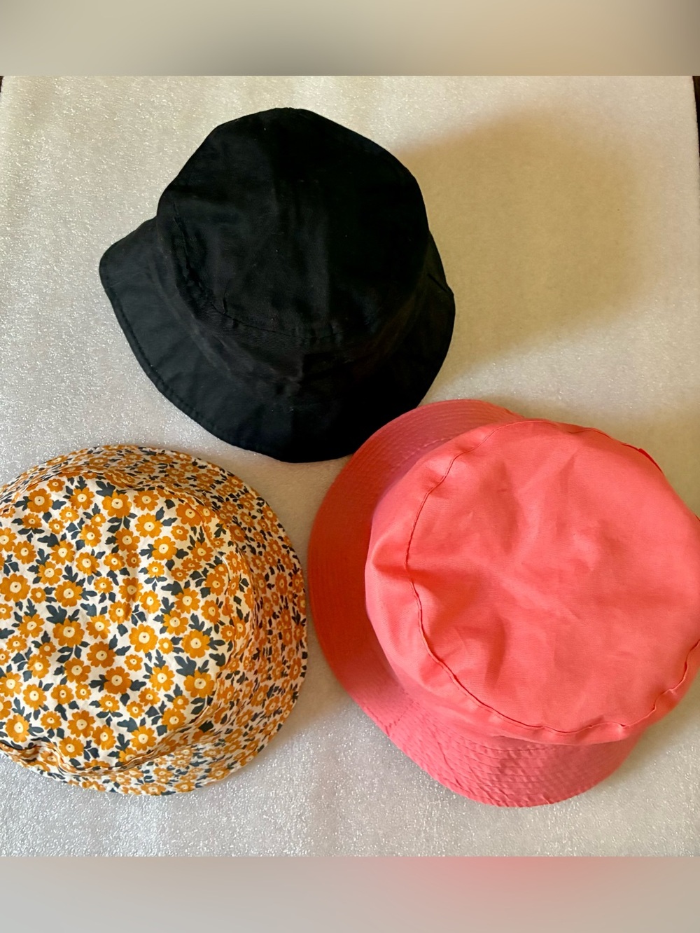 Kids Bucket Hats: Set of 3: Black, Coral & Floral